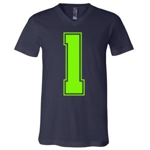 1 Lucky Number Bright Green Sports Birthday Jersey V-Neck T-Shirt