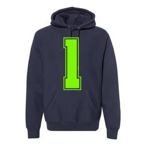 1 Lucky Number Bright Green Sports Birthday Jersey Premium Hoodie