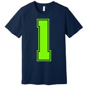 1 Lucky Number Bright Green Sports Birthday Jersey Premium T-Shirt