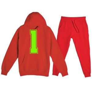 1 Lucky Number Bright Green Sports Birthday Jersey Premium Hooded Sweatsuit Set