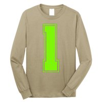 1 Lucky Number Bright Green Sports Birthday Jersey Long Sleeve Shirt