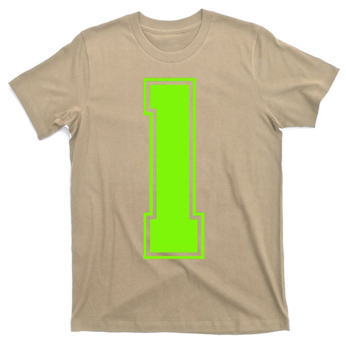 1 Lucky Number Bright Green Sports Birthday Jersey T-Shirt