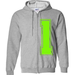 1 Lucky Number Bright Green Sports Birthday Jersey Full Zip Hoodie