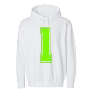 1 Lucky Number Bright Green Sports Birthday Jersey Garment-Dyed Fleece Hoodie