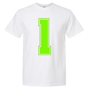 1 Lucky Number Bright Green Sports Birthday Jersey Garment-Dyed Heavyweight T-Shirt