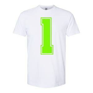 1 Lucky Number Bright Green Sports Birthday Jersey Softstyle CVC T-Shirt