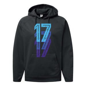 17 Lucky Number 17th Year Birthday Age Sports Team Performance Fleece Hoodie