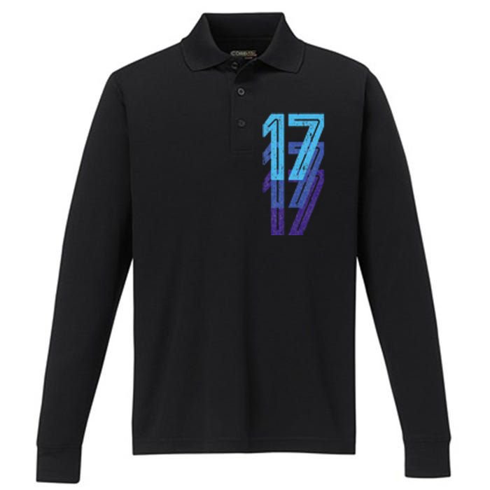 17 Lucky Number 17th Year Birthday Age Sports Team Performance Long Sleeve Polo