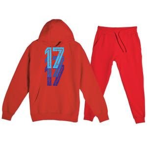 17 Lucky Number 17th Year Birthday Age Sports Team Premium Hooded Sweatsuit Set