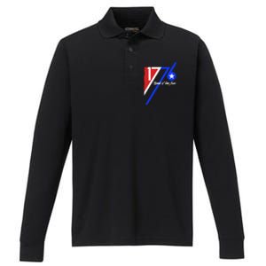 1776 Land Of The Free Independence Day 4th Of July Retro Gift Performance Long Sleeve Polo