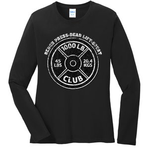 1000 Lbs Pound Club Gym Weightlifting Dead Lift Bench Press Ladies Long Sleeve Shirt