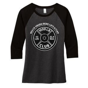 1000 Lbs Pound Club Gym Weightlifting Dead Lift Bench Press Women's Tri-Blend 3/4-Sleeve Raglan Shirt