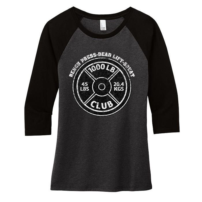 1000 Lbs Pound Club Gym Weightlifting Dead Lift Bench Press Women's Tri-Blend 3/4-Sleeve Raglan Shirt