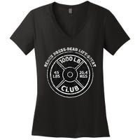 1000 Lbs Pound Club Gym Weightlifting Dead Lift Bench Press Women's V-Neck T-Shirt