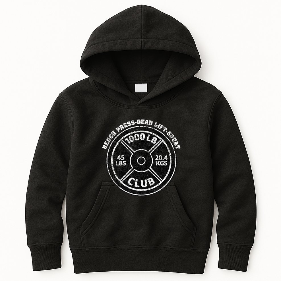 1000 Lbs Pound Club Gym Weightlifting Dead Lift Bench Press Kids Hoodie