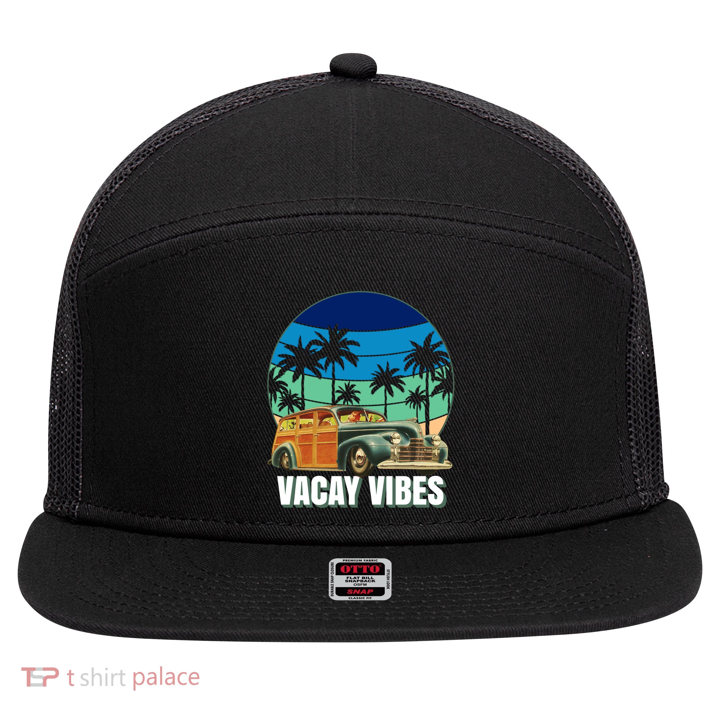 1940's Lowrider Station Wagon Vacay Vibes Family Vacation Cute Gift 7 Panel Mesh Trucker Snapback Hat