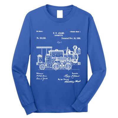 1886 Locomotive Steam Train Gift Retro Patent Blueprint Gift Long Sleeve Shirt