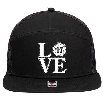 #17 Love Volleyball Mom Dad Proud Fan Gift 7 Panel Mesh Trucker Snapback Hat