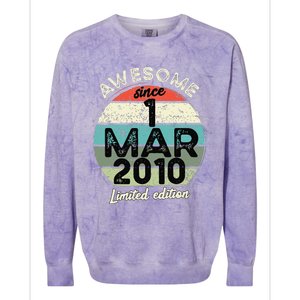 1 March 2010 15th Birthday 15 Year Old 2024 Birthday Colorblast Crewneck Sweatshirt