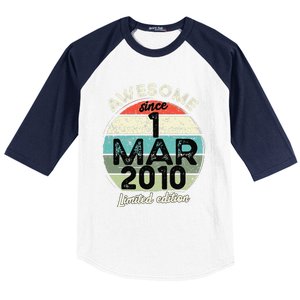 1 March 2010 15th Birthday 15 Year Old 2024 Birthday Baseball Sleeve Shirt