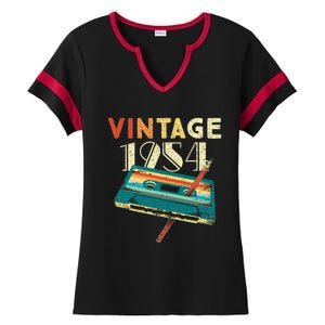 1954 Music Cassette 70th Birthday Gifts 70 Years Old Ladies Halftime Notch Neck Tee