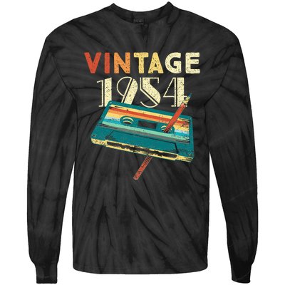 1954 Music Cassette 70th Birthday Gifts 70 Years Old Tie-Dye Long Sleeve Shirt