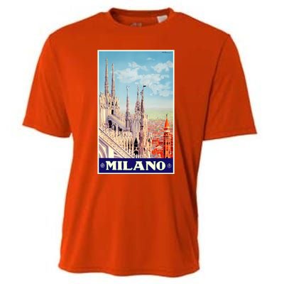 1930 Milan Cathedral Italy Travel Poster Cooling Performance Crew T-Shirt