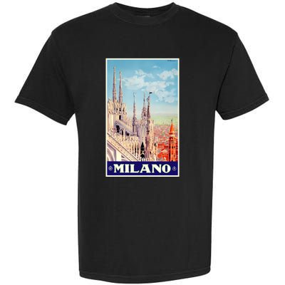 1930 Milan Cathedral Italy Travel Poster Garment-Dyed Heavyweight T-Shirt