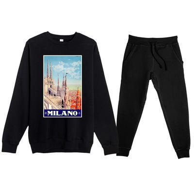 1930 Milan Cathedral Italy Travel Poster Premium Crewneck Sweatsuit Set