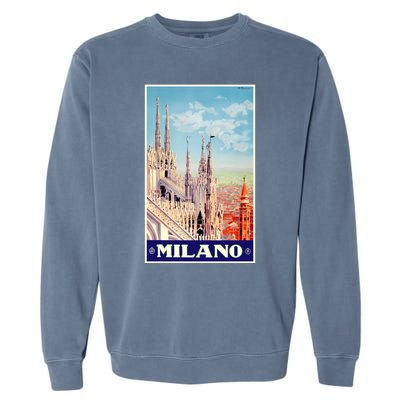 1930 Milan Cathedral Italy Travel Poster Garment-Dyed Sweatshirt