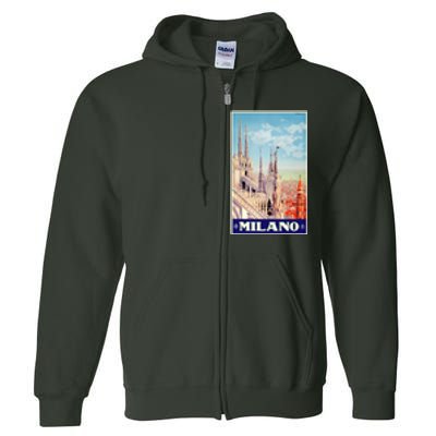 1930 Milan Cathedral Italy Travel Poster Full Zip Hoodie