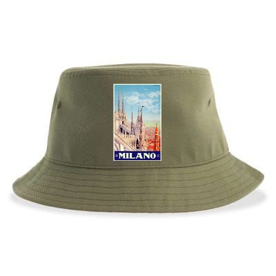 1930 Milan Cathedral Italy Travel Poster Sustainable Bucket Hat