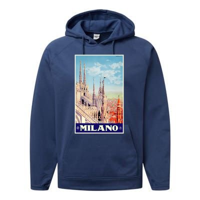 1930 Milan Cathedral Italy Travel Poster Performance Fleece Hoodie