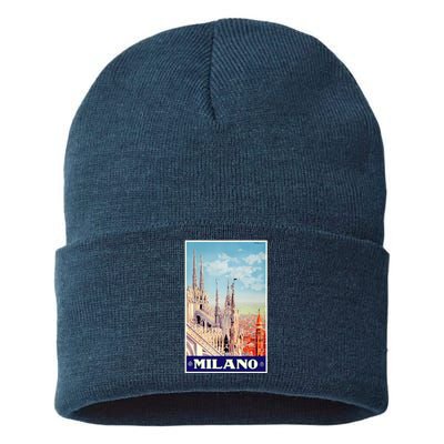 1930 Milan Cathedral Italy Travel Poster Sustainable Knit Beanie