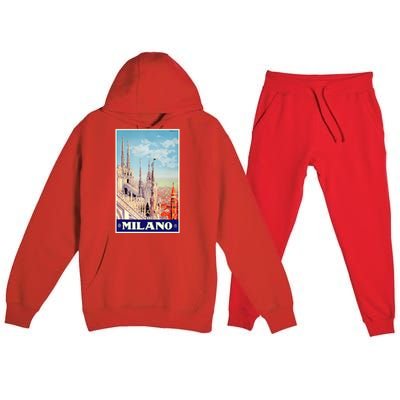 1930 Milan Cathedral Italy Travel Poster Premium Hooded Sweatsuit Set