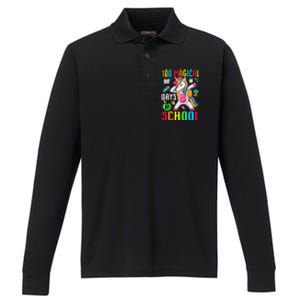 100 Magical Days Of School 100th Day Unicorn Teacher Performance Long Sleeve Polo