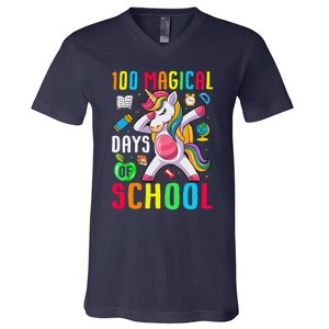 100 Magical Days Of School 100th Day Unicorn Teacher V-Neck T-Shirt