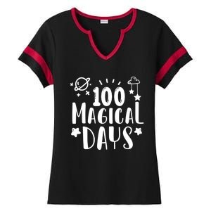 100 Magical Days Of Kindergarten Teacher 100 Day Of School Gift Ladies Halftime Notch Neck Tee