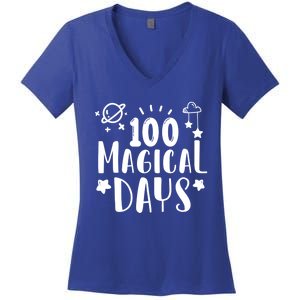 100 Magical Days Of Kindergarten Teacher 100 Day Of School Gift Women's V-Neck T-Shirt