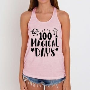 100 Magical Days Of Kindergarten Teacher 100 Day Of School Gift Women's Knotted Racerback Tank