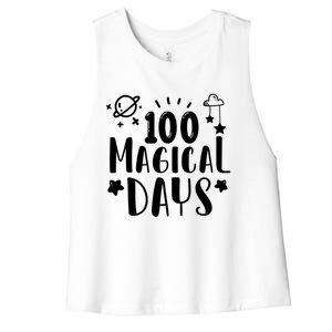 100 Magical Days Of Kindergarten Teacher 100 Day Of School Gift Women's Racerback Cropped Tank