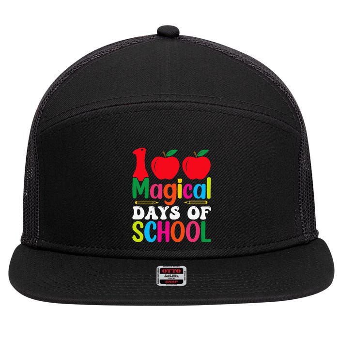 100 Magical Days Of School Apples Pencils 7 Panel Mesh Trucker Snapback Hat