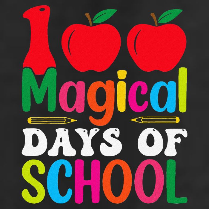100 Magical Days Of School Apples Pencils 7 Panel Mesh Trucker Snapback Hat