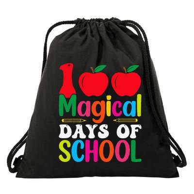 100 Magical Days Of School Apples Pencils Drawstring Bag