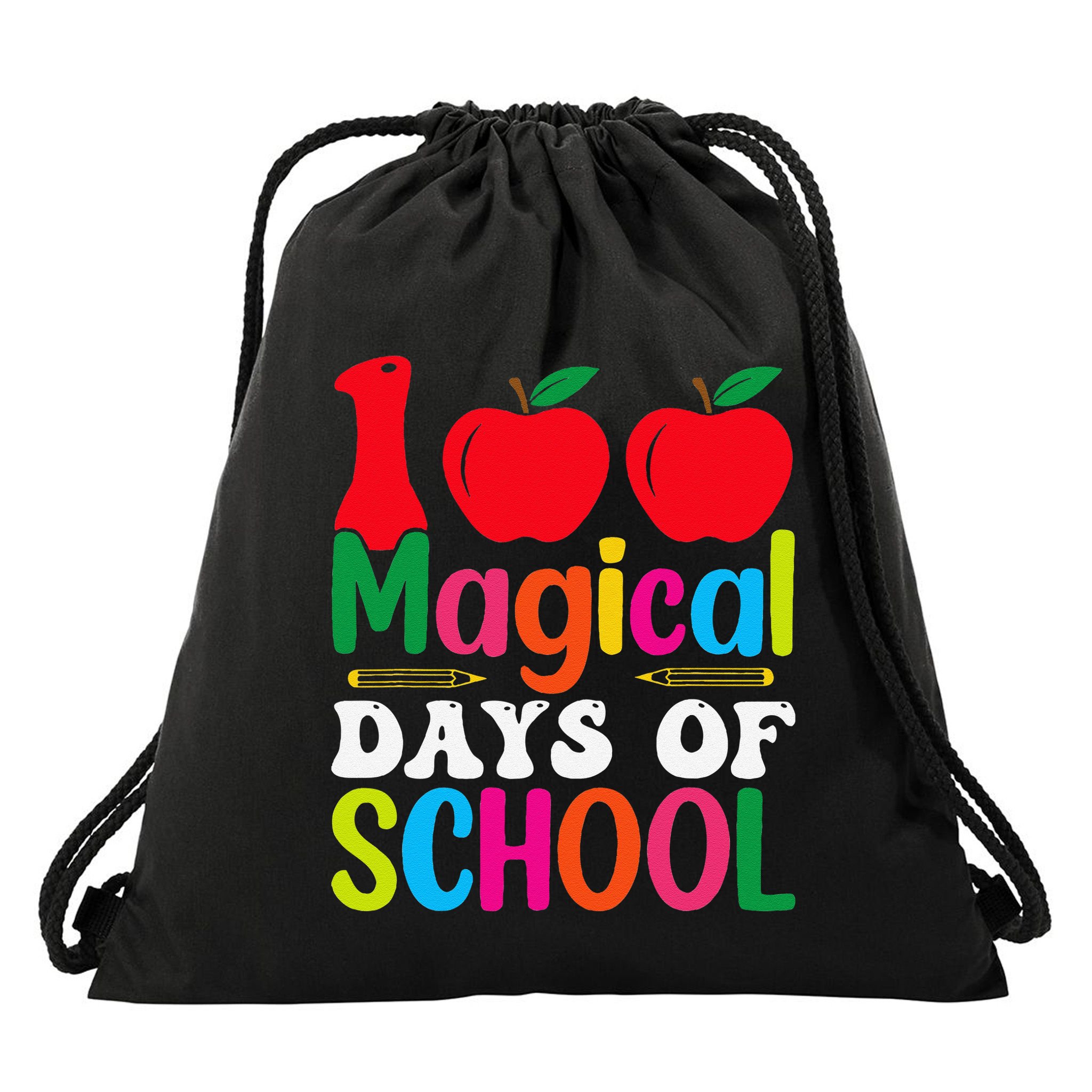 100 Magical Days Of School Apples Pencils Drawstring Bag