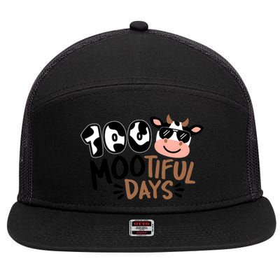 100 Mootiful Days Cow Pattern With Glasses 100 Days Of Schoo; 7 Panel Mesh Trucker Snapback Hat