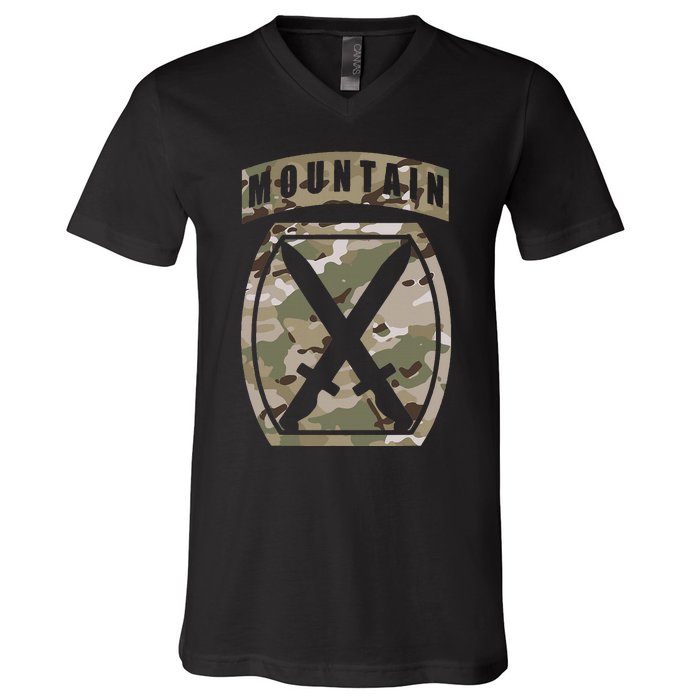 10th Mountain Division Patch 10th Mtn Ocp Multicam Camo V-Neck T-Shirt