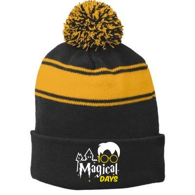 100 Magical Days Wizard 100th Days Of School Stripe Pom Pom Beanie
