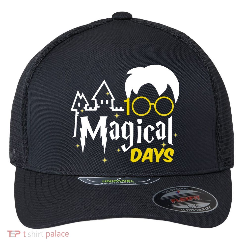 100 Magical Days Wizard 100th Days Of School Flexfit Unipanel Trucker Cap