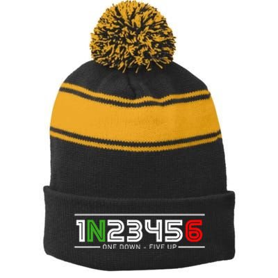 1N23456 Motorcycle Gear Shift Pattern Manual Transmission Stripe Pom Pom Beanie